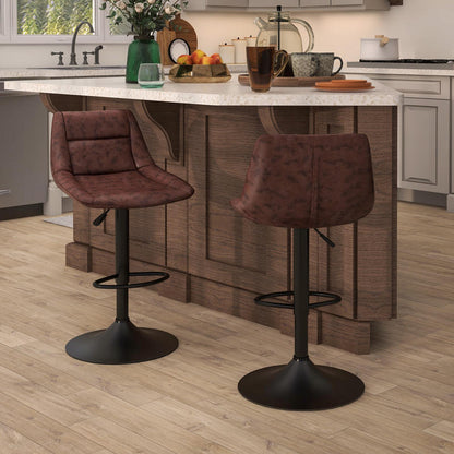 Set of 2 bar stools, height-adjustable, including footrest, 46.5cm x 50cm x 108cm, black + brown,  Vintage Aesthetic, Classic Design, Heightadjustable Stools, Swivel Stools, Bar Owners, Apartment Dwellers