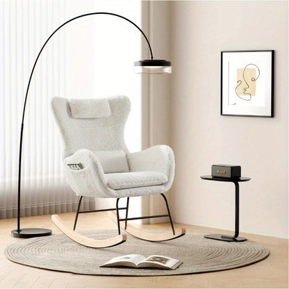 Living Room Single Chair, Lounge Chair, Soft Teddy Bear Plush Rocking Chair, Living Room Lounger with Headrest - Weight Capacity up to 113kg, White,  Cozy Seating, Stylish Seating, Premium Upholstery, Comfortable Seating, Sma