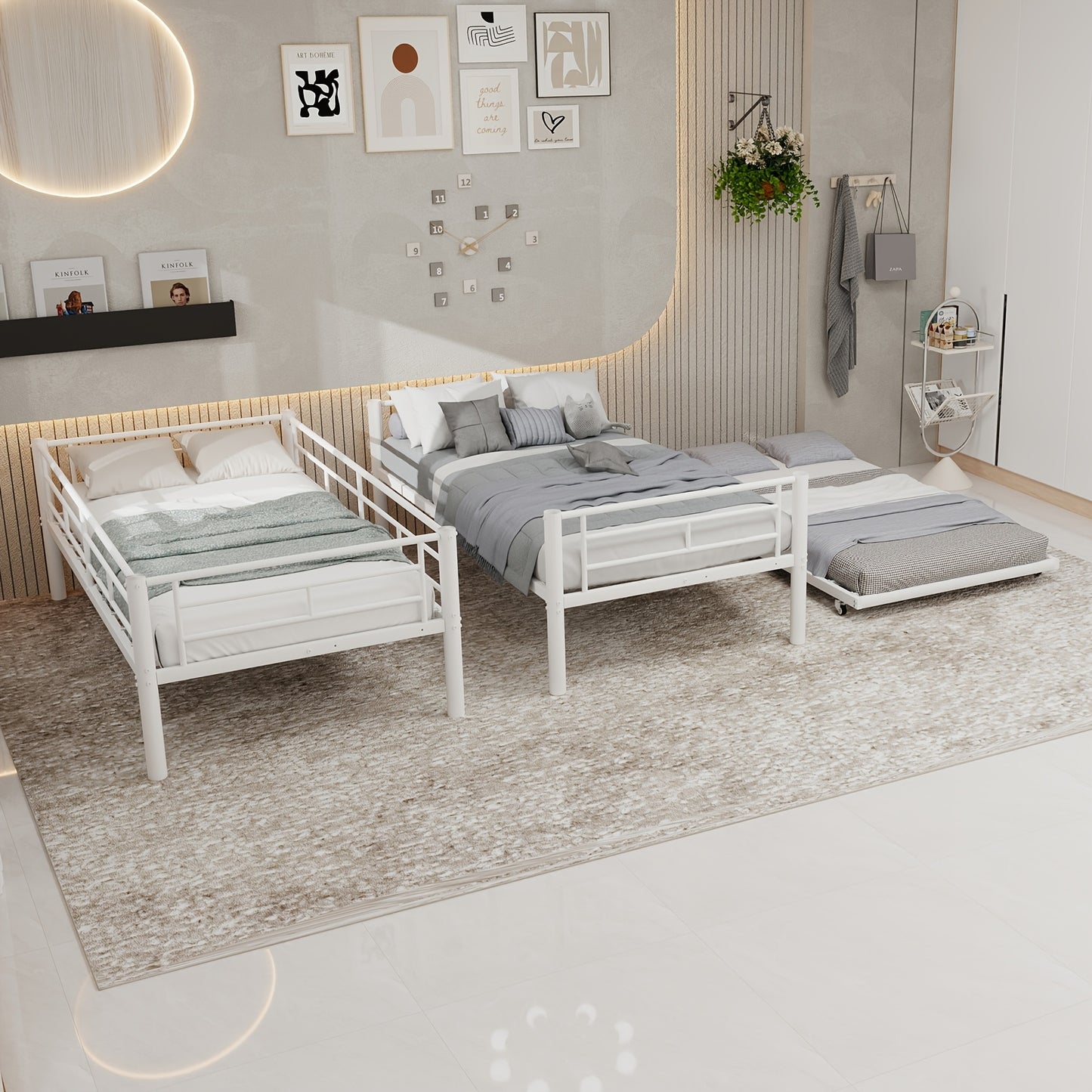 Hoogslaper – Stapelbed – Kinderbed – Metaalbed – Mezzaninebed – Stevig Metalen Frame – Veiligheidsrails Inclusief