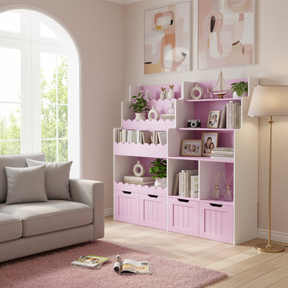 Boekenkast – Boekenrek – Opbergkast – Vakkenkast – Dressoir – Mobiele Houten Kast Met Wieltjes – Open Planken Met Lades – Eenvoudige Montage – Stevige Constructie