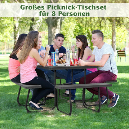 Picknicktafel – Tuinset – Buitenmeubel – Zitzet – Balkontafel – Zwarte Vierkante Tafel 170x170 cm – HDPE Kunststof & Parasolhouder