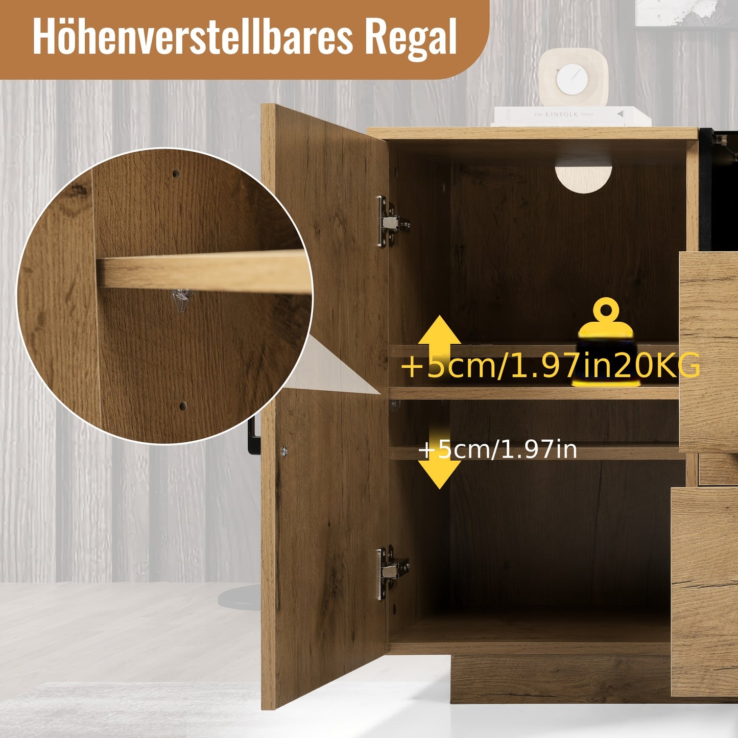 Bamboekast – Opbergkast – Boekenkast – Vitrinekast – Dressoir – Vrijstaand – Marmer-Effect Bovenblad – Robotstofzuigervriendelijk
