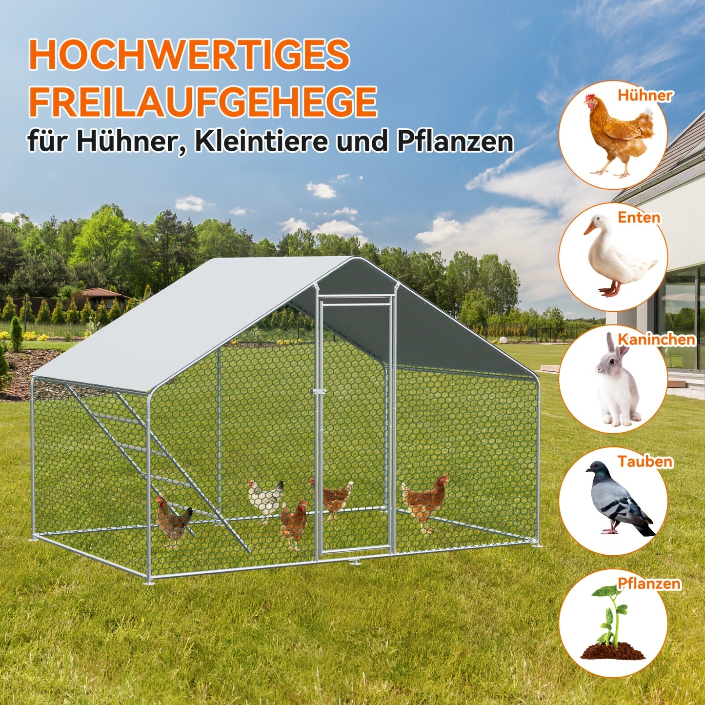 3x4x2 Meter Chicken Coop, Poultry And Livestock Enclosure, with Safety Lock, Made Of Metal, Suitable for Chickens, Rabbits And Other Small Animals.