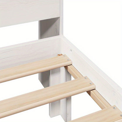 Massief Houten Bed – Houten Bedframe – Eenpersoonsbed – Slaapbed – Praktisch Bed – Wit 90x200 cm – Stevig & Verwijderbaar Hoofdbord