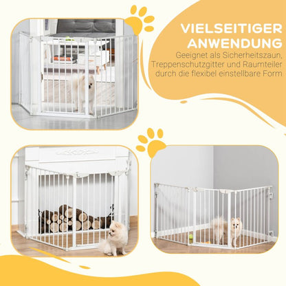 Hondenbarrière – Hondenhek – Huisafscheiding – Veiligheidshekje – Puppy Barrière – Wit Kunststof – 180 cm Breed – Automatische Sluitdeur