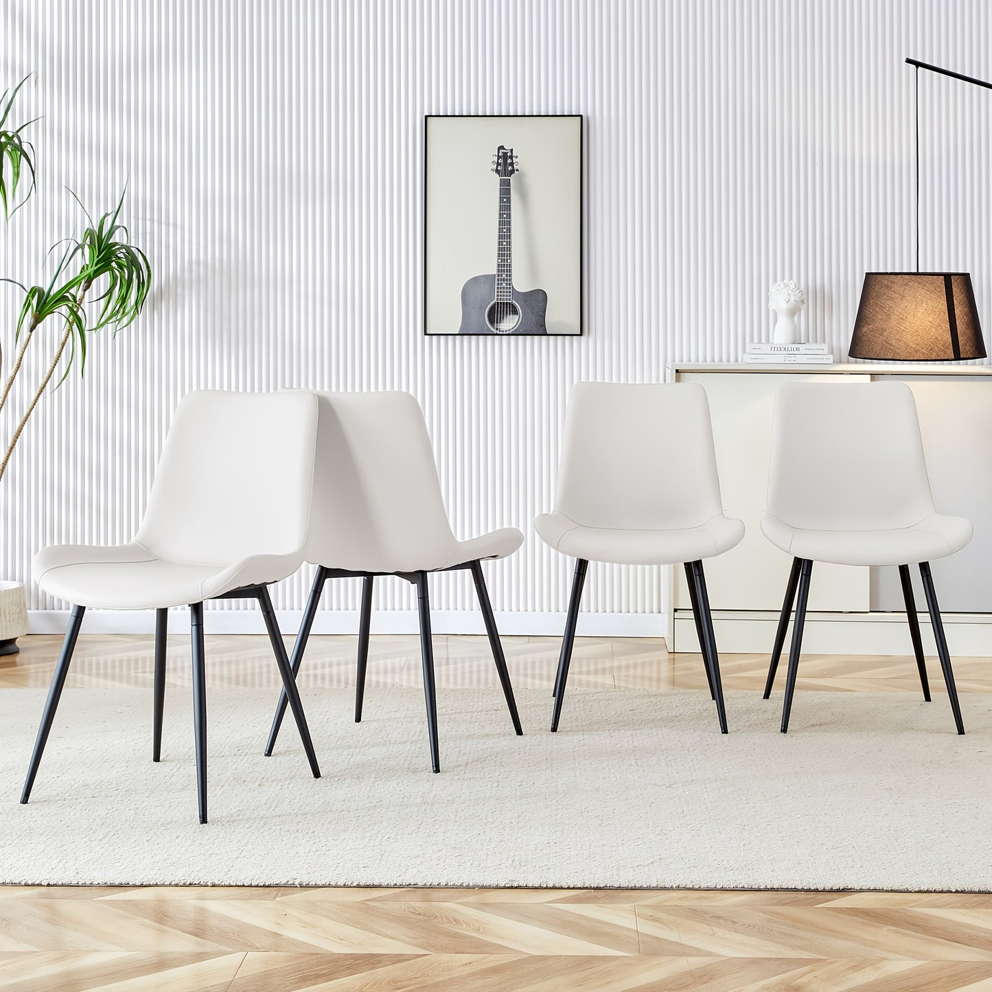 4pcs Nordic Style Fabric Dining Chairs | Metal Support Legs, Non-slip Design, Extended Seat Cushions, Breathable Fabric, Ergonomic Solid Back Style, Brown