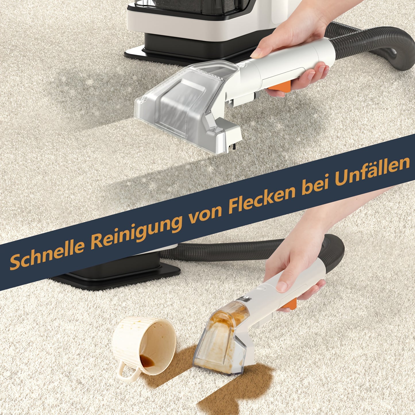 Tapijtreiniger – Handstofzuiger – Vlekverwijderaar – Meubelreiniger – Auto Stofzuiger – Krachtige 750W Motor – Max 15KPa Zuigkracht – Met Snoer – Lichtgewicht & Draagbaar – Grote Watertank