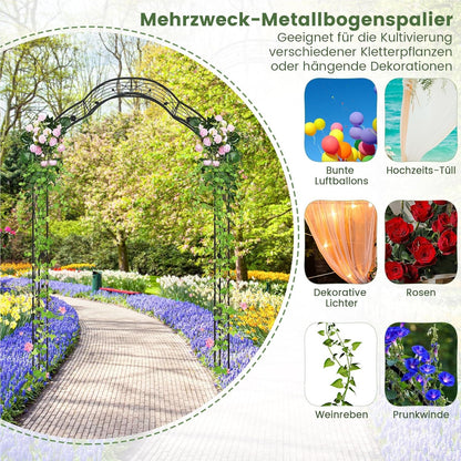 Rozenboog – Tuinboog – Klimboog – Plantenboog – Klimsteun – Zwart Metaal – 150 x 40,5 x 251,5 cm – Twee Halve Bogen