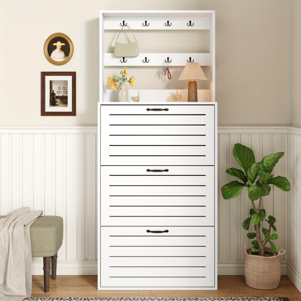 Schoenenkast – Schoenenrek – Schoenenopberger – Schoenencupboard – Schoenengehangen – Smal Model – 3 Deuren Met Haken – Geschikt Voor 15 Paar Schoenen – Duurzaam En Ruim