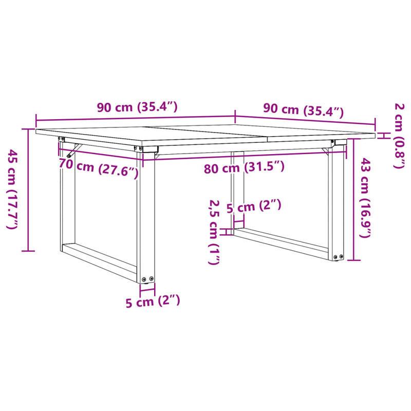 Salontafel – Koffietafel – Woonkamertafel – Bijzettafel – Tafeltje – Industrieel Design – Massief Dennehouten Blad – Stabiel Metalen O-Frame – 90x90x45 cm – Eenvoudige Montage
