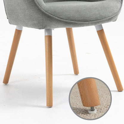 Fauteuil Scandinavisch – Zithoekstoel – Leunstoel – Lounge Chair – Relaxstoel – Grijs Stof – Houten Armleuningen – Afmeting 66x71x109 cm