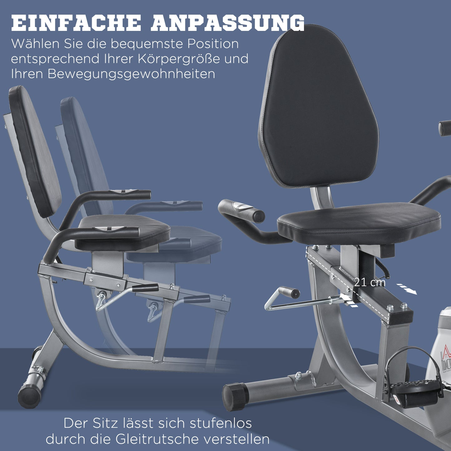 Ligfiets – Hometrainer – Fitnessfiets – Cardiotrainer – Ergometer – Verstelbare Rugleuning – 8 Weerstandsniveaus – LCD-Display – Hartslagsensor – Grijs-Silver – Draagvermogen 110 kg