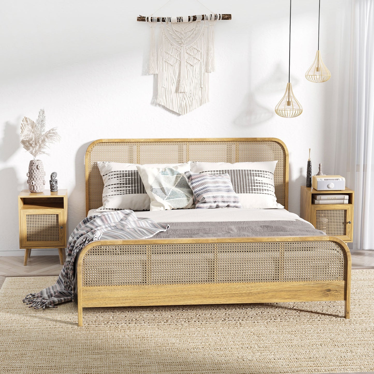 Vintage Nachtkastje – Bedkastje – Bijzettafel – Opbergkastje – Nachtmeubel – Set Van 2 – Met Metalen Roosterdeur – Compact 39x35x60 cm – Natuurlijke Houtlook
