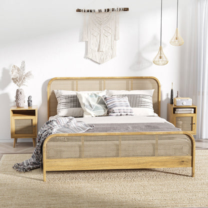 Vintage Nachtkastje – Bedkastje – Bijzettafel – Opbergkastje – Nachtmeubel – Set Van 2 – Met Metalen Roosterdeur – Compact 39x35x60 cm – Natuurlijke Houtlook