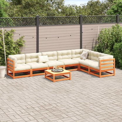 8pcs. Garden sofa carnitur with pillow wax brown pine wood,  Rustic Design, Weatherresistant Fabric, Sectional Sofa, Modular Furniture, Small Space Living