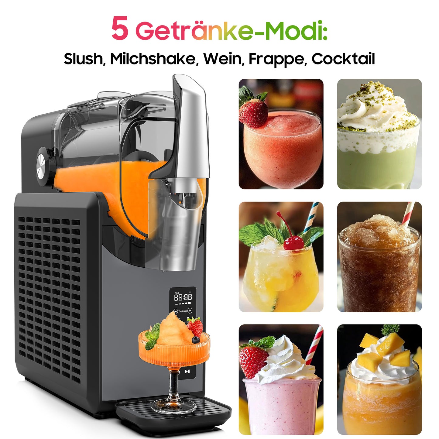Slushmachine – Slushie Maker – IJsdessertmachine – Cocktailmachine – Milkshakemaker – 2,6L Capaciteit – 5 Slimme Programma’s Met Automatische Reiniging
