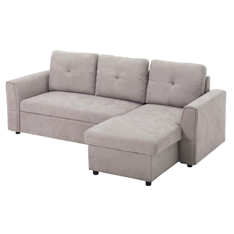 Slaapbank – 3-Zitsbank – Bedbank – Bankbed – Chaise Longue – Grijs – Polyester Bekleding – Verstelbare Slaapfunctie