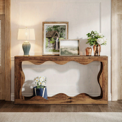 Sidetable – Consoletafel – Wandtafel – Haltafel – Bijzettafel – Extra Lang 160 cm – Hout & Engineered Wood – Landelijke Bruine Afwerking – Met Opbergruimte – Smal Design – Gemakkelijk Te Monteren