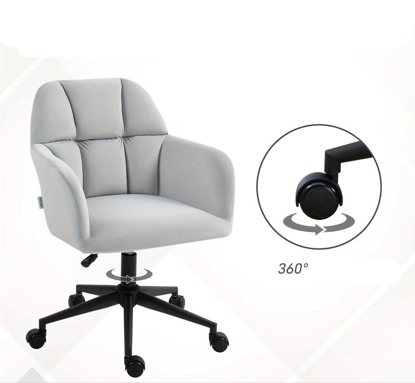 Draaifauteuil – Bureaustoel – Office Chair – Werkstoel – Stoel Met Armleuningen – Lichtgrijs Fluweel – Verstelbare Zithoogte – 360° Draaibaar