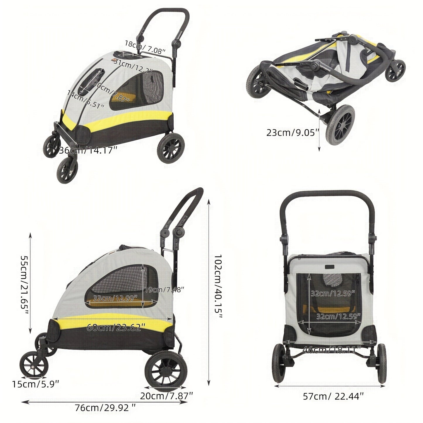 Dierenwagen – Hondenwagen – Pet Stroller – Huisdierwagen – Dierenbuggy – One-Click Vouwsysteem – 4 Heavy-Duty Wielen – Verstelbare Handgreep – Achterrem – Veiligheidsharnas – M