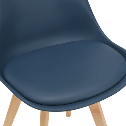 Eetkamerstoel – Stoel – Kuipstoel – Keukenstoel – Woonkamerstoel – Set van 6 – PU Kunstleer – Beukenhouten Frame – Zithoogte 45 cm – Blauw
