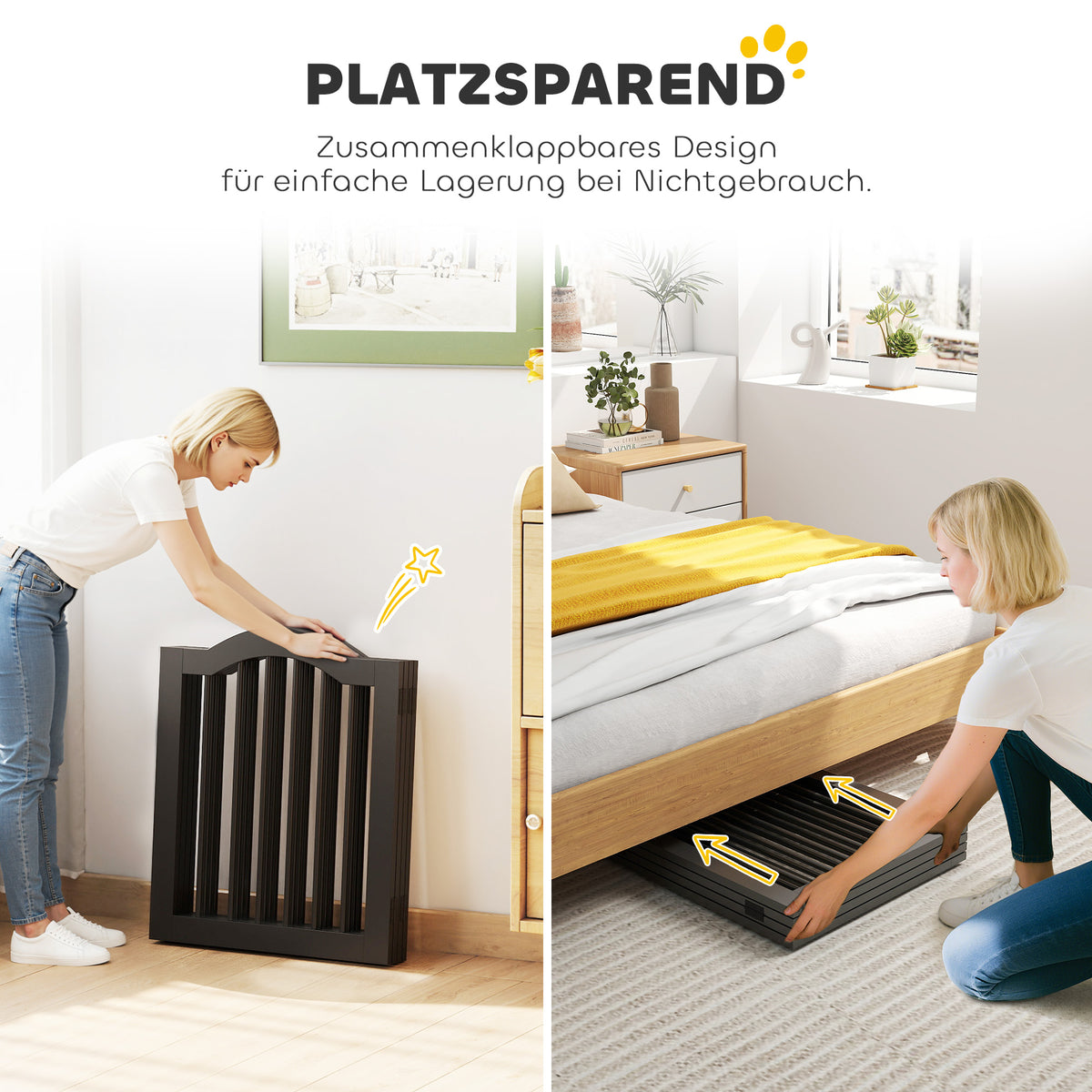 Hondenafscheiding – Hondenhek – Huisdierbarrière – Hondenomheining – Vrijstaande Afzetting – Zwarte Uitvoering – 4 Panelen 208x61 cm – Opvouwbaar en Stevig