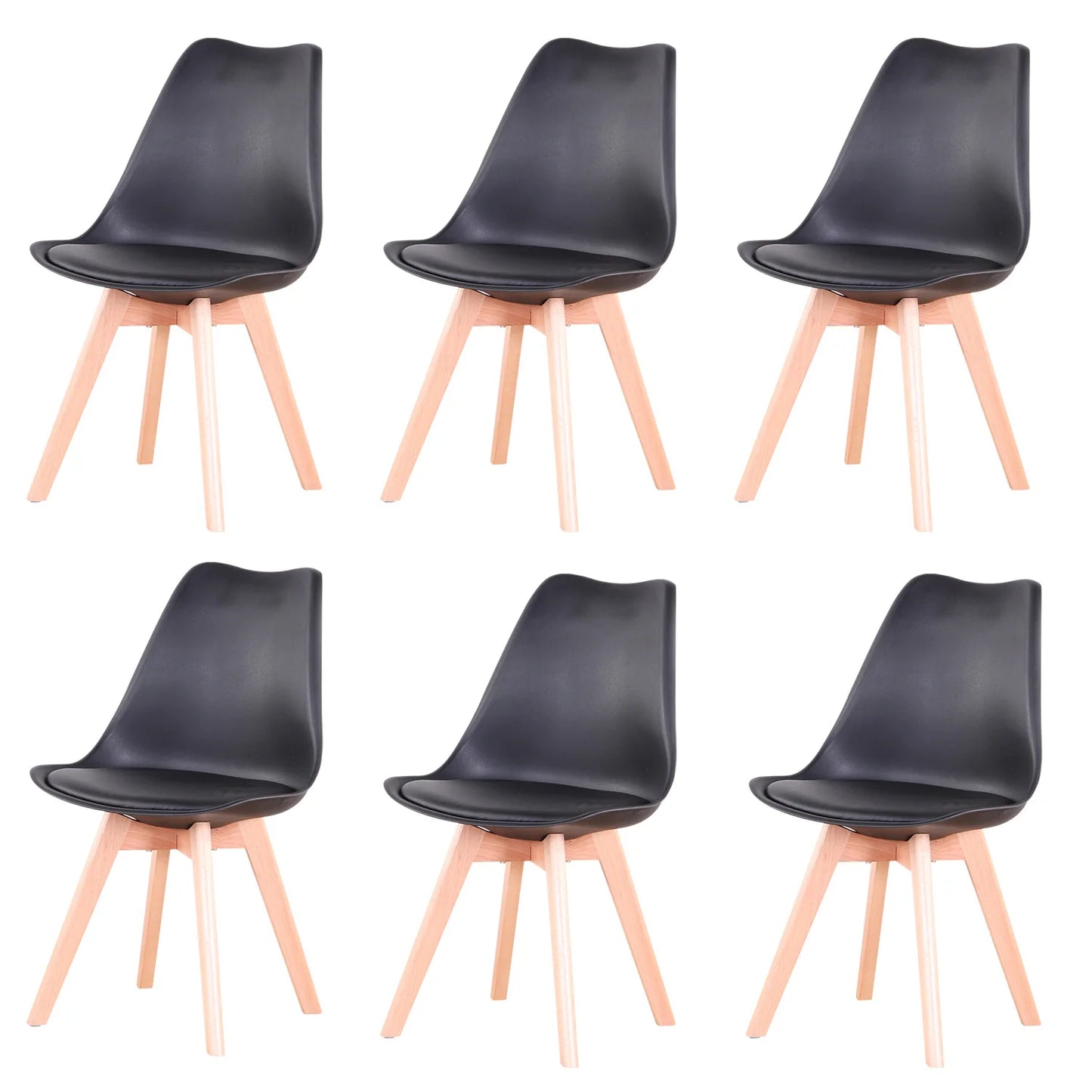 Eettafelstoelen – Eetkamerstoelen – Stoelen Set – Zwarte Stoelen – Kunstleren Zitting – Massief Beukenhout – Tot 120 Kg Belastbaar