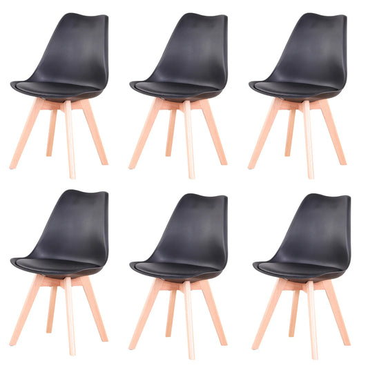 Eettafelstoelen – Eetkamerstoelen – Stoelen Set – Zwarte Stoelen – Kunstleren Zitting – Massief Beukenhout – Tot 120 Kg Belastbaar