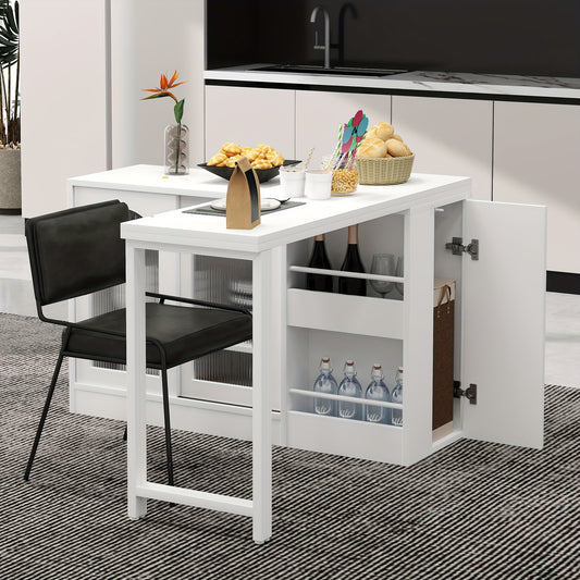 Adjustable Height Telescopic 360° Swivel Bar Table with Reversible & Glass Doors - White Metal Modern Dining Table/Kitchen Island for Office, Coffee Bar, Space-Saving Furniture (Easy Assembly, No Wood Components)