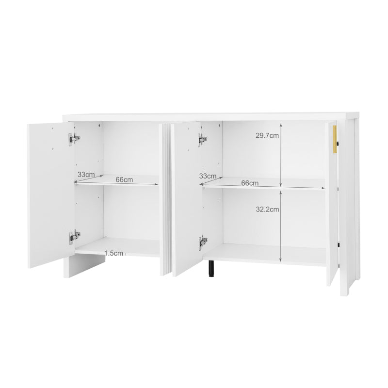 Sideboard – Buffetkast – Opbergkast – Dressoir – Kast – Wit – Spaanplaat – Verstelbare Planken – Gouden Handgrepen – 140x80x38 cm – Duurzaam & Elegant Ontwerp