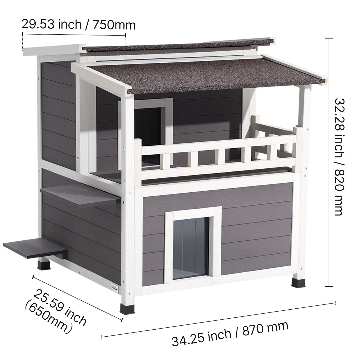 Kattenhuis – Buitenhuis Kattenhok – Kattenverblijf – Kattenhuisje – 2-Verdiepingen Houten Kattenhuis – Geïsoleerd Met Schuim – Weerbestendig En Ruim Voor 1-3 Katten