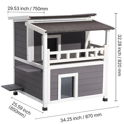 Kattenhuis – Buitenhuis Kattenhok – Kattenverblijf – Kattenhuisje – 2-Verdiepingen Houten Kattenhuis – Geïsoleerd Met Schuim – Weerbestendig En Ruim Voor 1-3 Katten