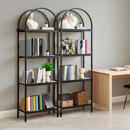Industriële Open Boekenkast – Boekenrek – Wandrek – Display Kast – Opbergkast – Zwart Metalen Frame – 4 Planken – Vrijstaand – Hoogwaardig Hout