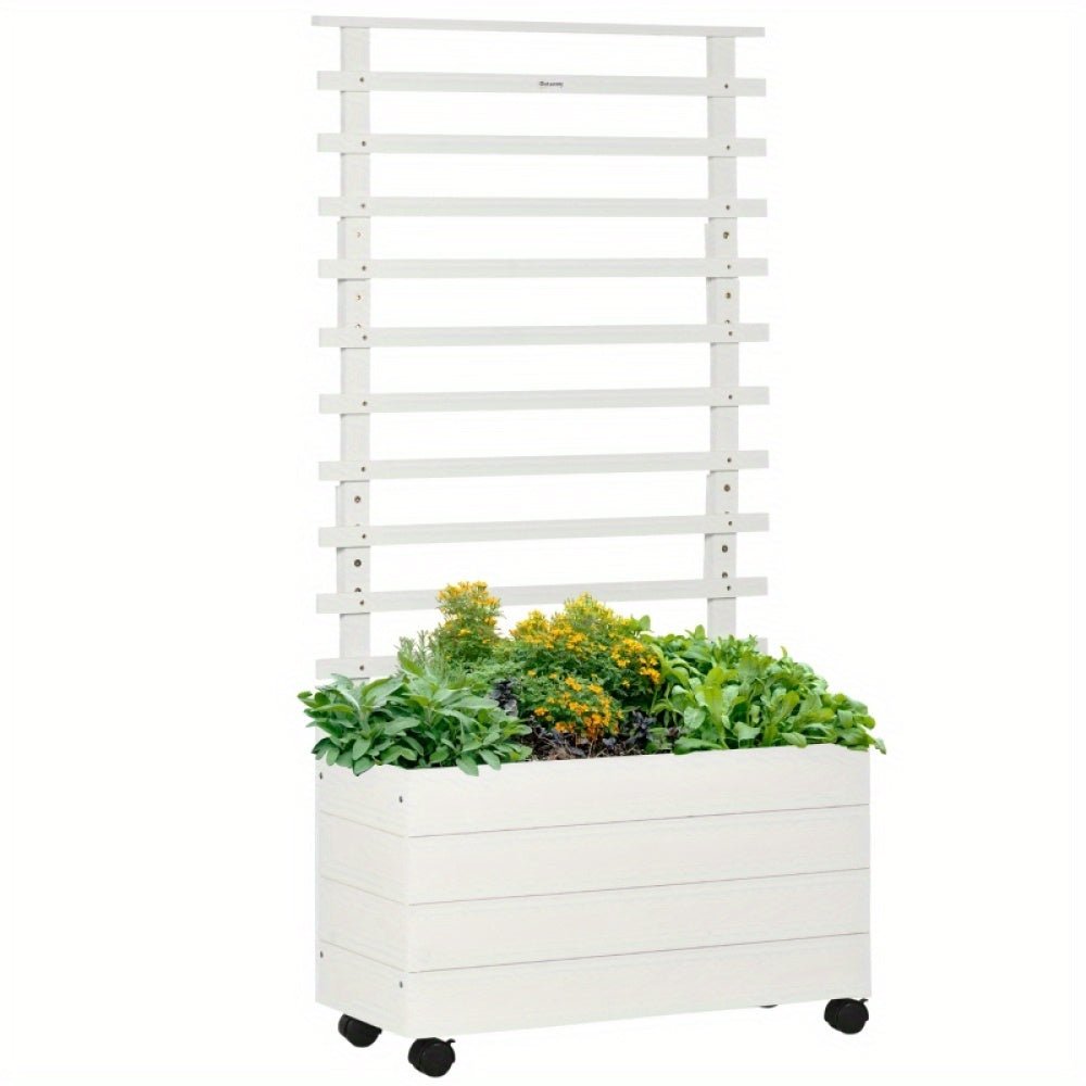 Plantenbak – Bloemenbak – Tuinbak – Plantenbak Met Klimrek – Verhoogde Bak – Duurzaam Hout – Met Wielen En Remmen – 76x30x155 cm