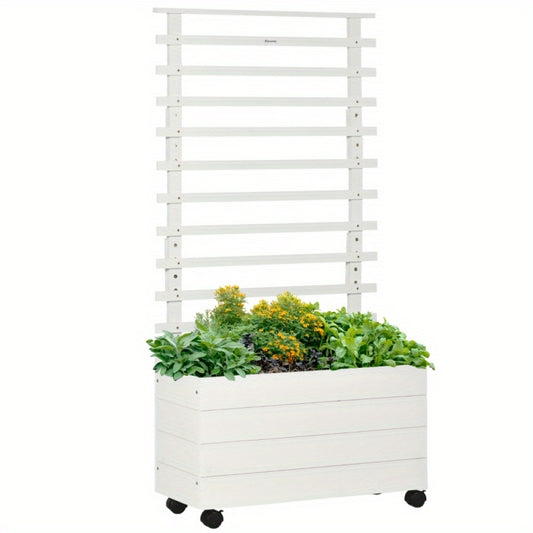 Plantenbak – Bloemenbak – Tuinbak – Plantenbak Met Klimrek – Verhoogde Bak – Duurzaam Hout – Met Wielen En Remmen – 76x30x155 cm