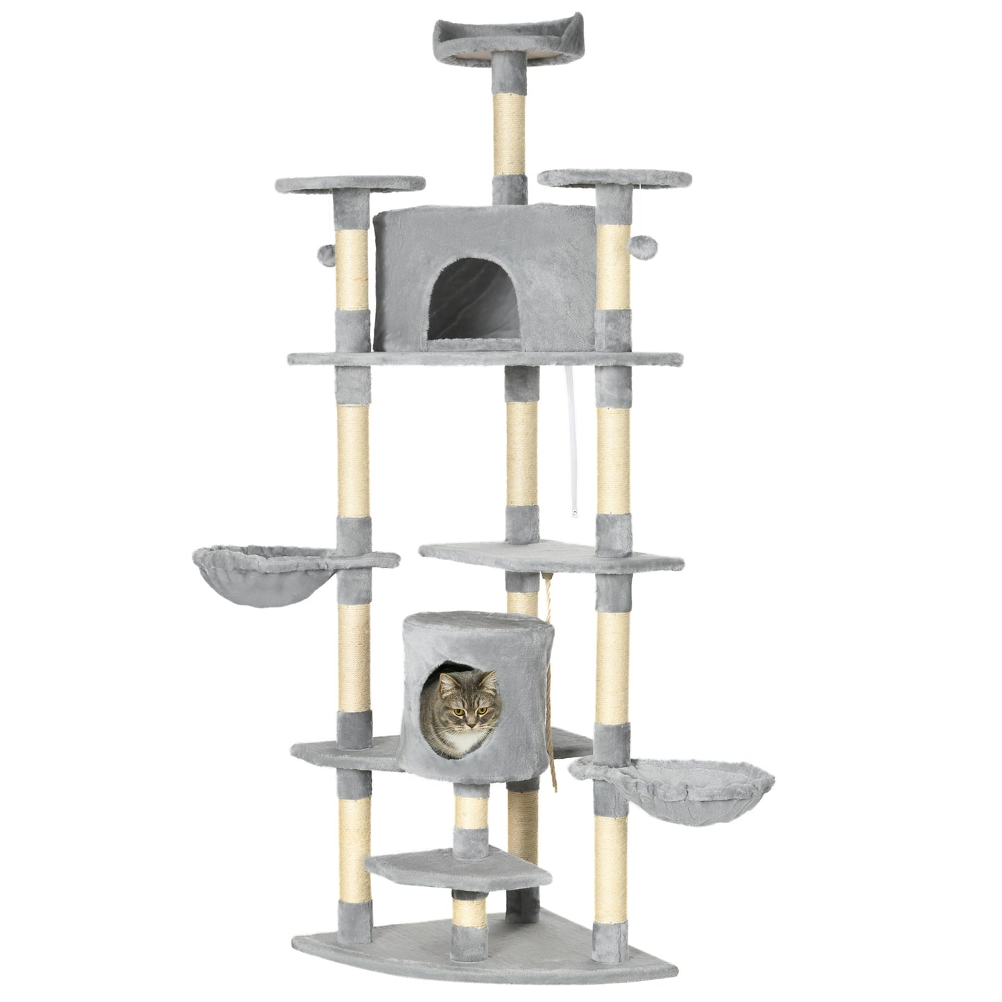 Krabpaal – Krabmeubel – Krabton – Kattenmeubel – Kattenklaar – Met 2 Hangmatten & Kattenholen – Stevig Sisal En Plush – Hoogte 200 cm