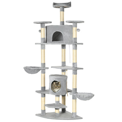 Krabpaal – Krabmeubel – Krabton – Kattenmeubel – Kattenklaar – Met 2 Hangmatten & Kattenholen – Stevig Sisal En Plush – Hoogte 200 cm