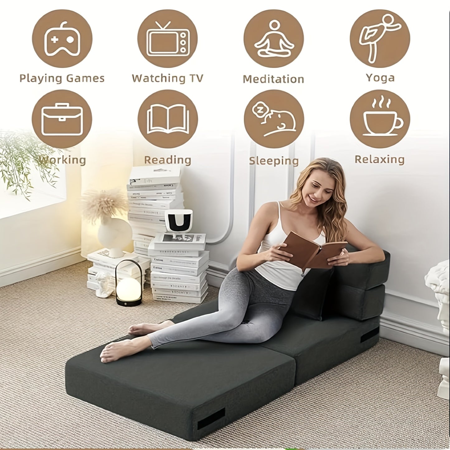 4-in-1 Vouwbare Sofa Bed – Slaapbank – Loveseat – Loungestoel – Stoel – Donkergrijs – Comfortabel Memory Foam – Duurzame PU Bekleding