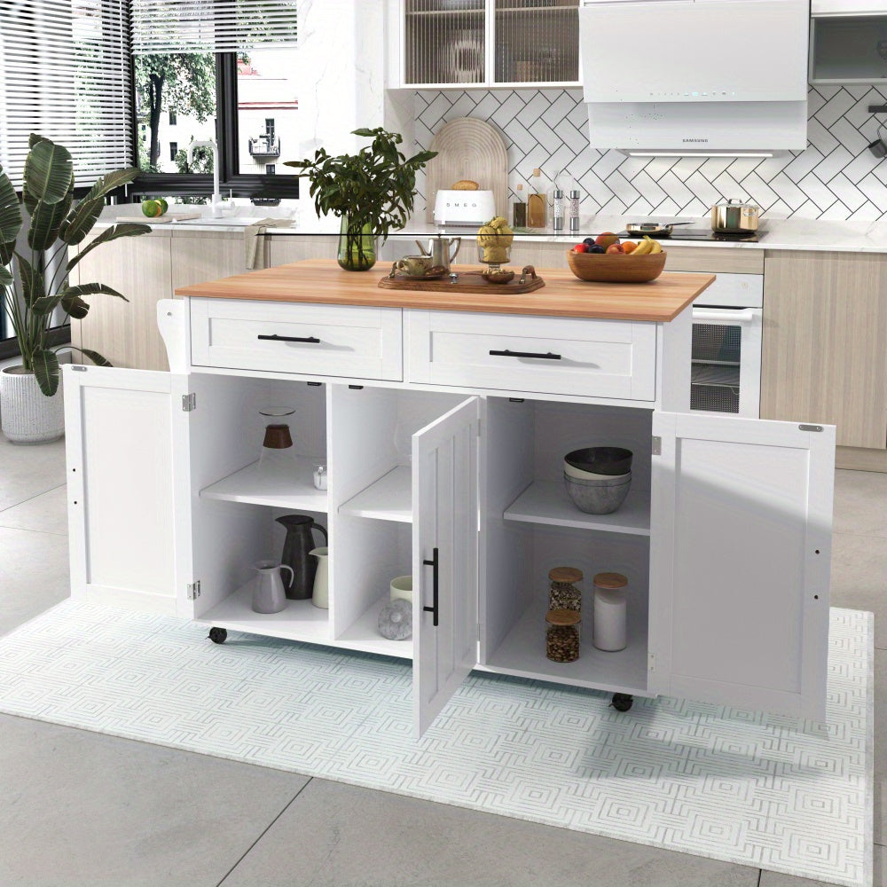 Dressoir – Sideboard – Buffet – Opbergkast – Woonkamerkast – Wit Modern Mobiel Meubel – Uitschuifbare Klaptafel – 4 Wieltjes & Veel Opbergruimte