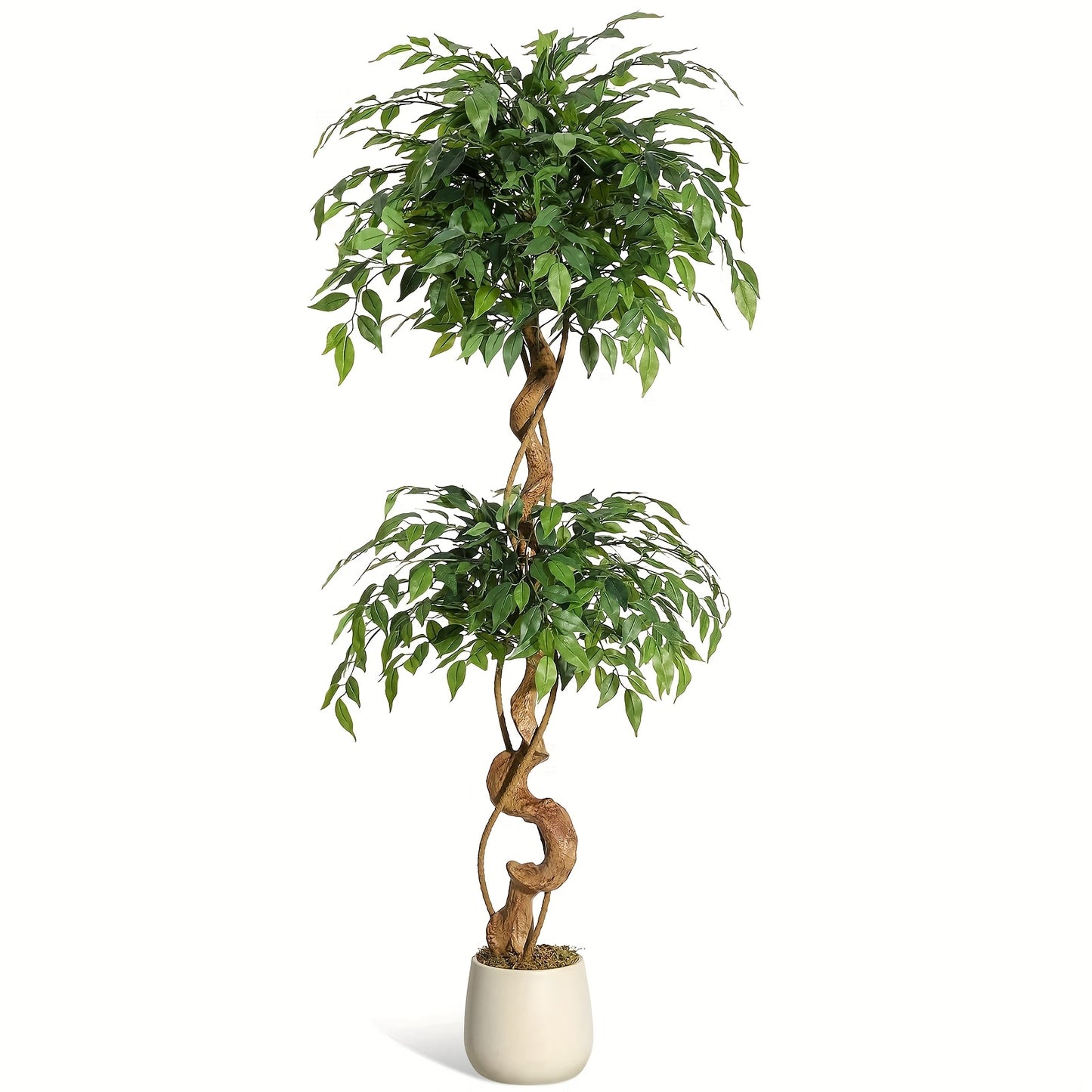 Kunstmatige Ficusboom – Nepplant – Kunstplant – Namaakplant – Sierplant – 150 cm Hoog – Onderhoudsvrij – Realistische Zijde Bladeren – Witte Pot