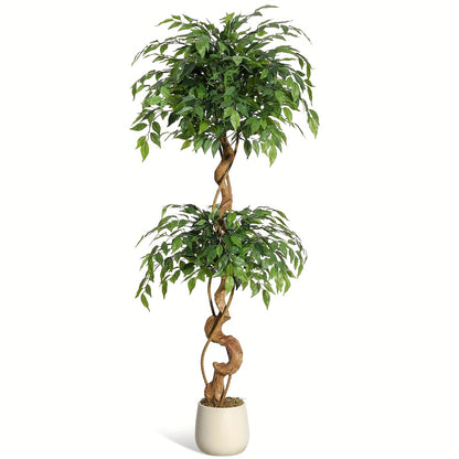 Kunstmatige Ficusboom – Nepplant – Kunstplant – Namaakplant – Sierplant – 150 cm Hoog – Onderhoudsvrij – Realistische Zijde Bladeren – Witte Pot