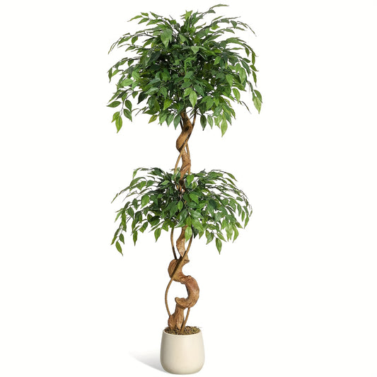 Kunstmatige Ficusboom – Nepplant – Kunstplant – Namaakplant – Sierplant – 150 cm Hoog – Onderhoudsvrij – Realistische Zijde Bladeren – Witte Pot