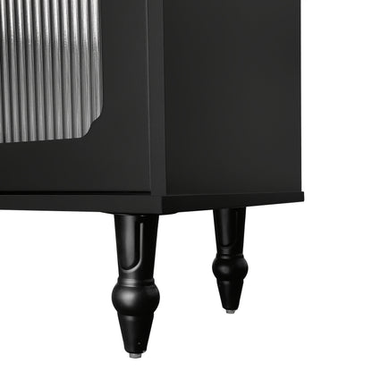Retro TV Stand with Glass Door Cabinet - Heavy-Duty Metal Construction, Black Entertainment Center with Golden Handles, Living Room Storage Furniture for Media Console or Sideboard - Easy Assembly Required, Tv Console for Liv
