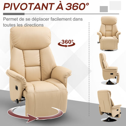 Draaifauteuil – Relaxfauteuil – Loungestoel – Verstelbare Stoel – Beige – 360° Draaibaar – Verstelbare Voetensteun Met PU Kunstleer