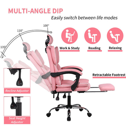 Gamingstoel – Gamestoel – Gaming Chair – Game Stoel – Bureaustoel – Ergonomisch – Verstelbare Hoogte – PU Leer – Zachte Schuimvulling – Stevige Rugsteun – Paars-Wit – 5-Wielbasis – Geschikt Voor Volwassenen En Tieners