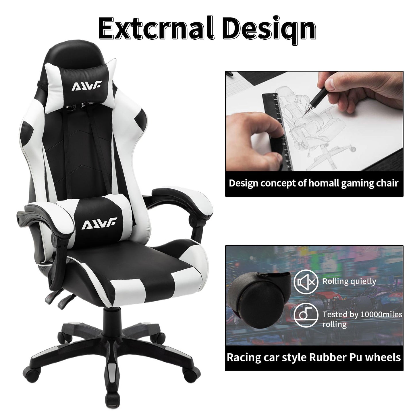 Gamingstoel – Gamestoel – Gaming Chair – Bureaustoel – Game Stoel – Ergonomisch Design – Kunstleer Bekleding – Verstelbare Rugleuning – 360° Draaibaar – Wit