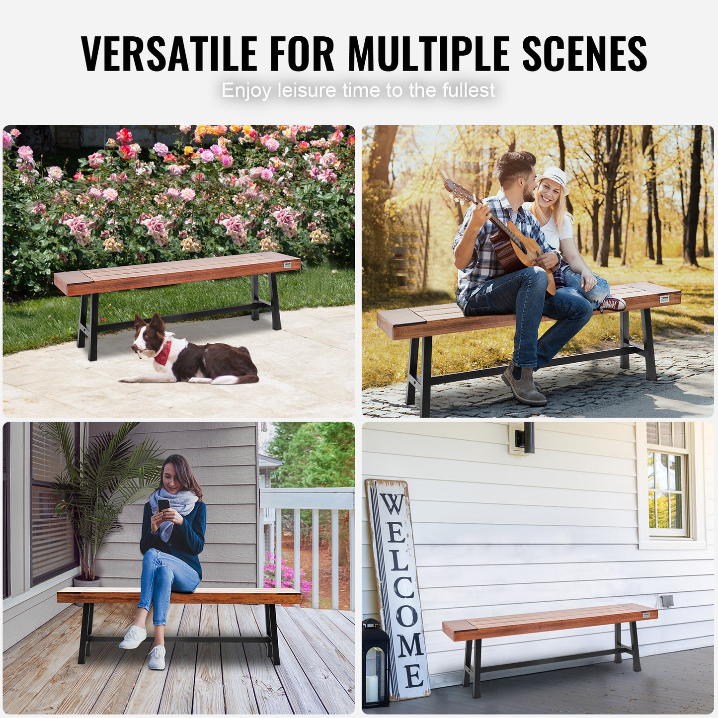 Tuinbank – Buitenbank – Parkbank – Houten Bank – Tuinmeubel – Massief Hardhout – Metalen Poten – Weerbestendig – 160 cm