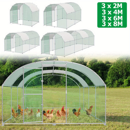 Kippenhok – Kippenren – Pluimveehuis – Kippenren Buiten – Kippenkooi Dome Dak – 8x3x2m – Gegalvaniseerd Staal – Volledige Overkapping