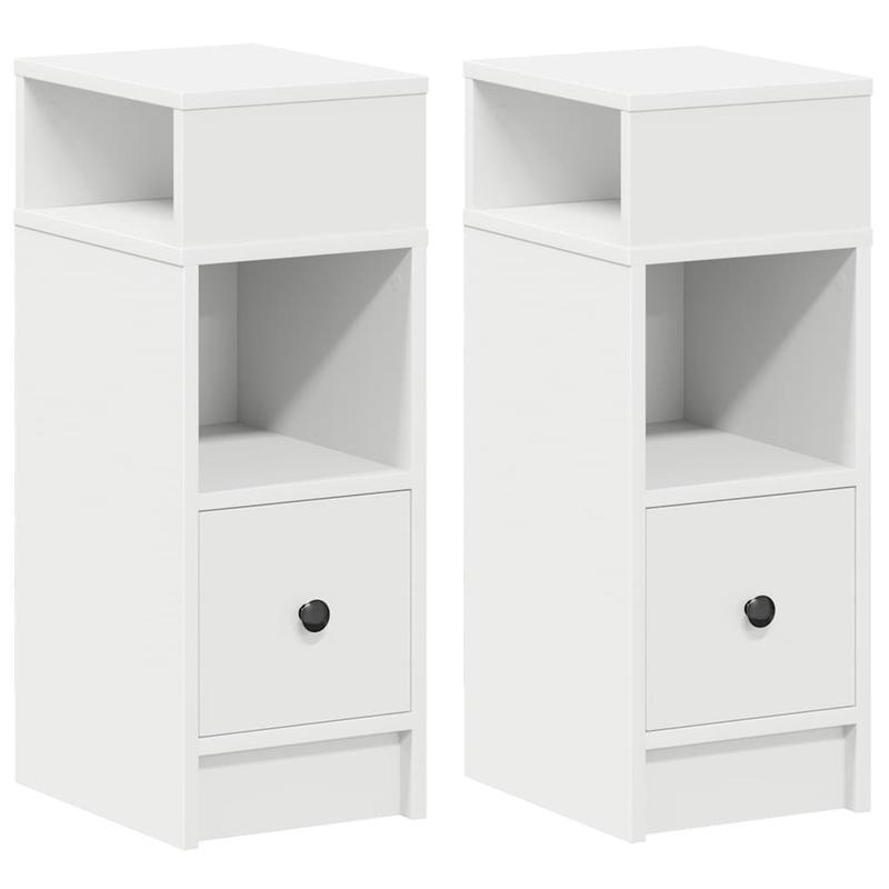 Set of 2 White Bedside Tables with Drawer, Measuring 25X31X66 Cm