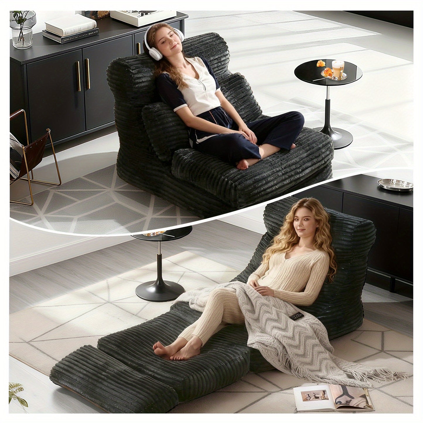Oversized Zitzak – Zitzak Stoel – Zitzak Poef – Slaapstoel – Relaxfauteuil – Donkergrijs – Plush 3D-Vormgeving – Hoogwaardige Foamvulling